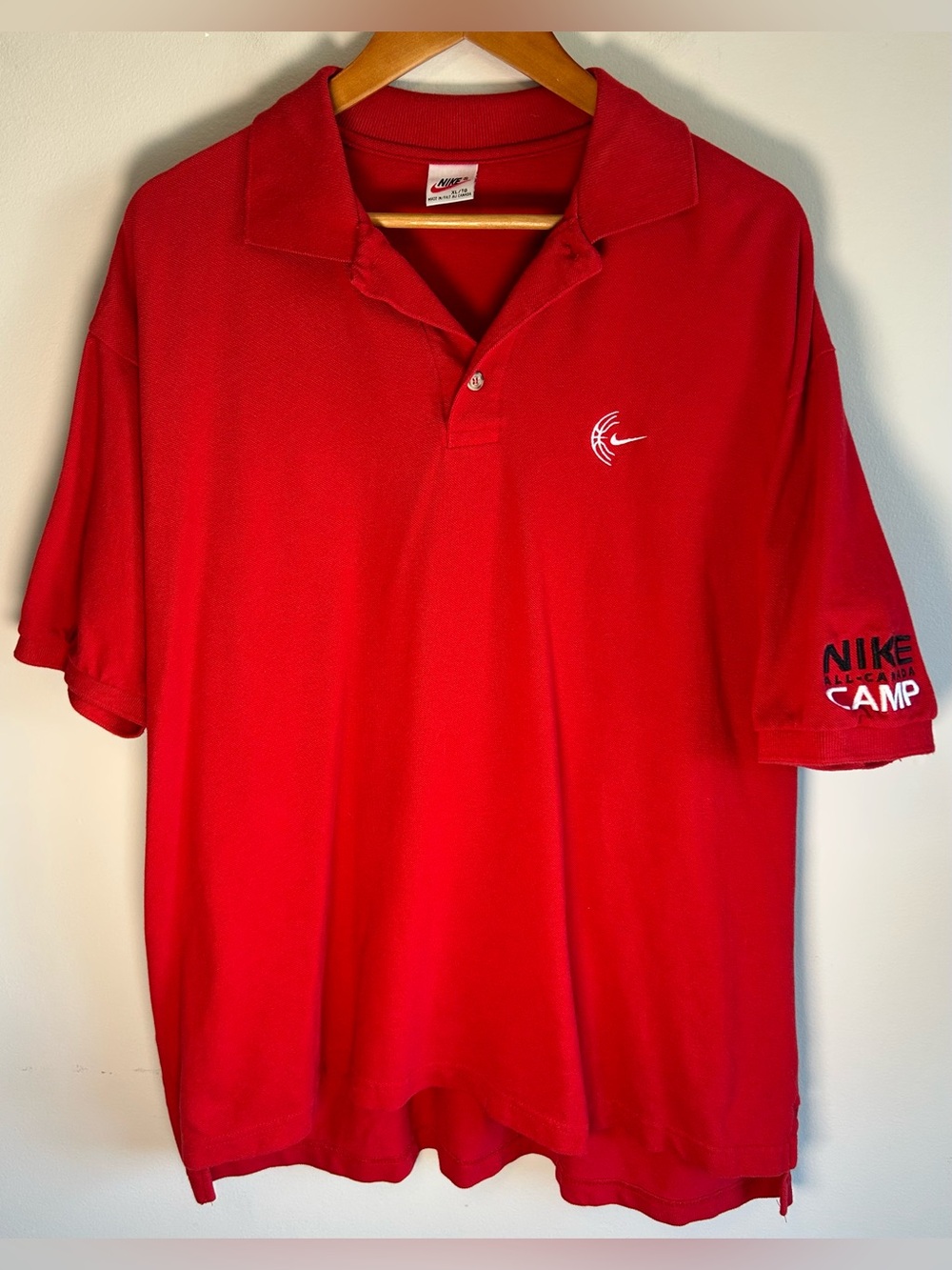 Vintage 90s Embroidered Nike Basketball All Canada Camp Polo Shirt XL Red RARE